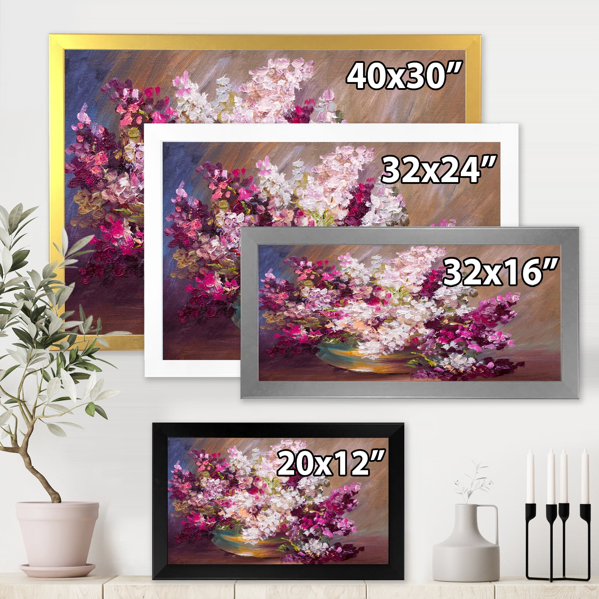 Designart 'Bouquet Of Still Life Lilacs ' Traditional Framed Art Print
