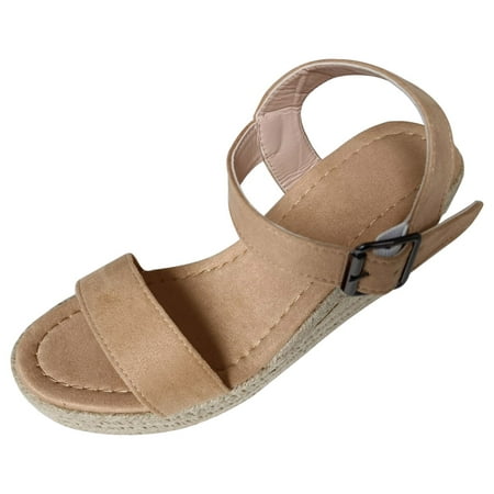 

Dyfzdhu Sandals Buckle Slope Women Size Heel Large Open Toe Belt Summer Weaving Wedge Women s sandals