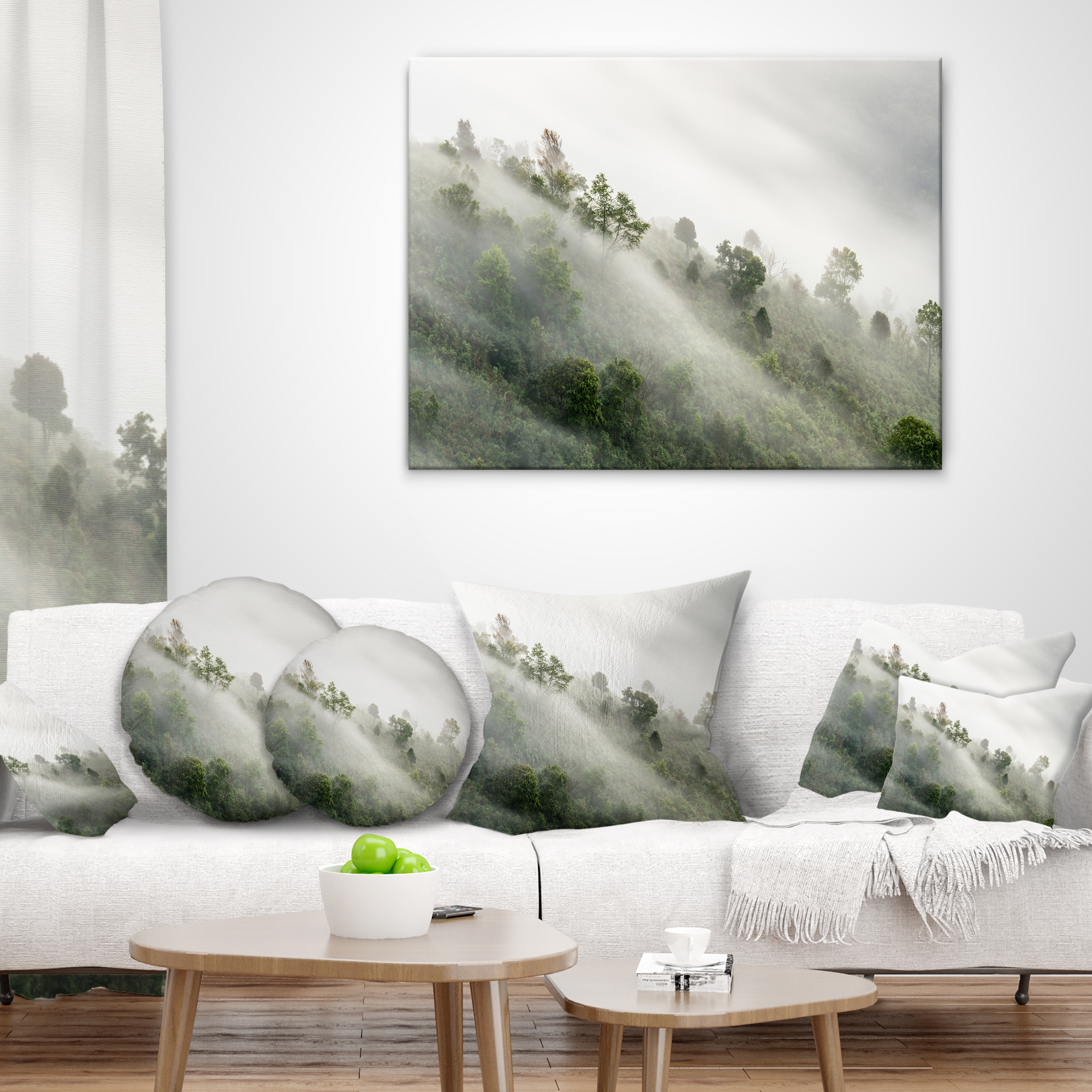 Designart Mystical Foggy Mountain Slope - Landscape Photography Throw Pillow - 16x16