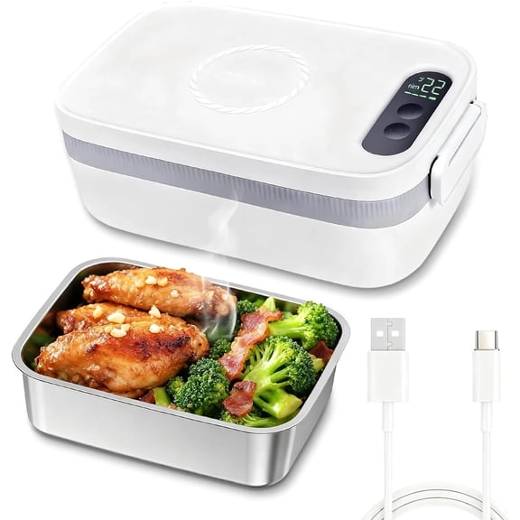 CSONGAZA Cordless Electric Lunch Box for Adults, 1L Rechargeable Heated Lunch Box with Timer, Car Food Warmer and Portable Heating Food Warmer Lunch Boxs for Picnic/Car/Travel/Work