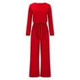 thumbnail image 5 of BangWanChi 2 Piece Sets for Women Fall Women'S Fall/Winter Solid Color Long Sleeved Crew Round Neck Jumpsuit With Belt Jumpsuit Pans, 5 of 5