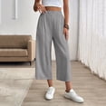 thumbnail image 2 of Hurxie Women's Linen Capri Pants Wide Leg with Drawstring Elastic Waist Casual Cropped Pant Gray,S, 2 of 7
