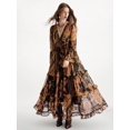 thumbnail image 4 of Multicolor Bohemian Chiffon Flowy Dress With Frill Trim, Loose Fit Deep V-Neck Long Sleeve, 4 of 8
