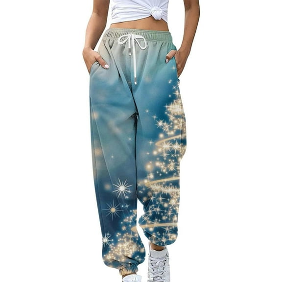 Buigttklop Pants for Women Womens Print Sweatpants Loose Lounge Trousers with Pockets High Waist Pants