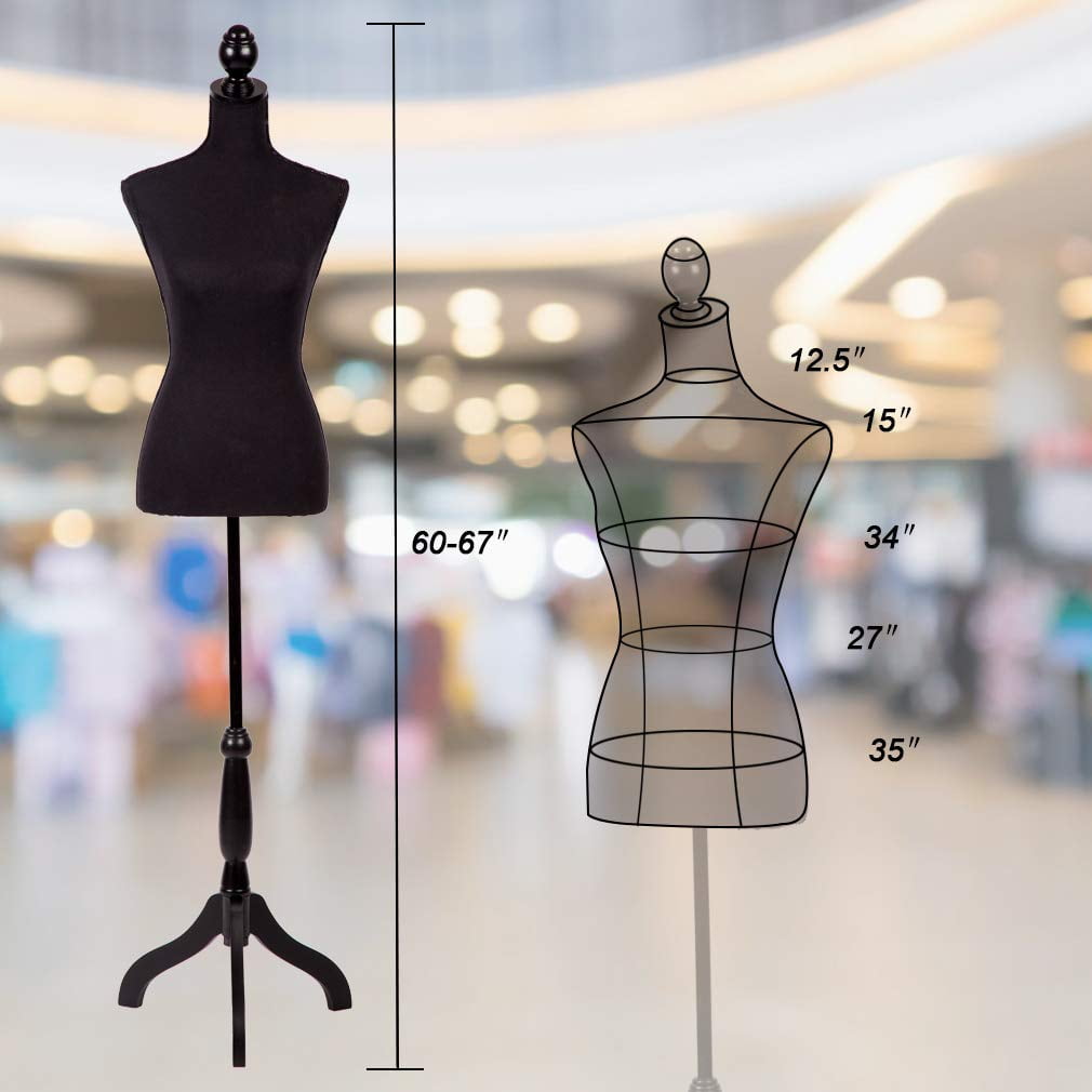 Mannequin Dress Form Female Dress Model Torso Display Mannequin Body 60-67 Inch Height Adjustable Tripod Stand Clothing Forms 