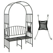Gymax Steel Garden Arch w/ 2-Seat Bench 6'7''H x 3'8''W Outdoor Arbor for Climbing Plants