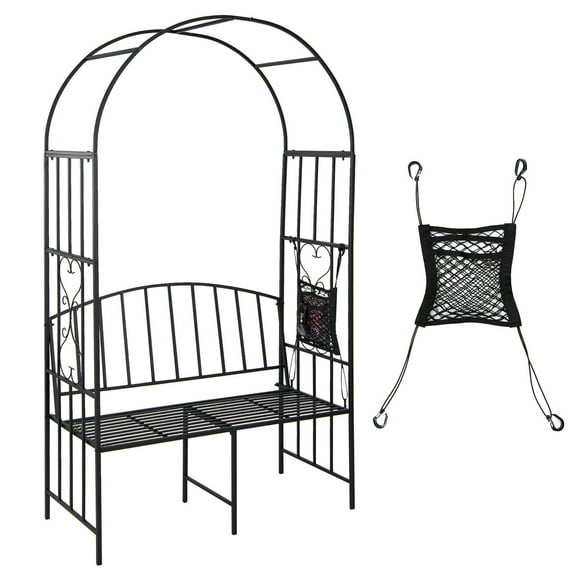 Gymax Steel Garden Arch w/ 2-Seat Bench 6'7''H x 3'8''W Outdoor Arbor for Climbing Plants