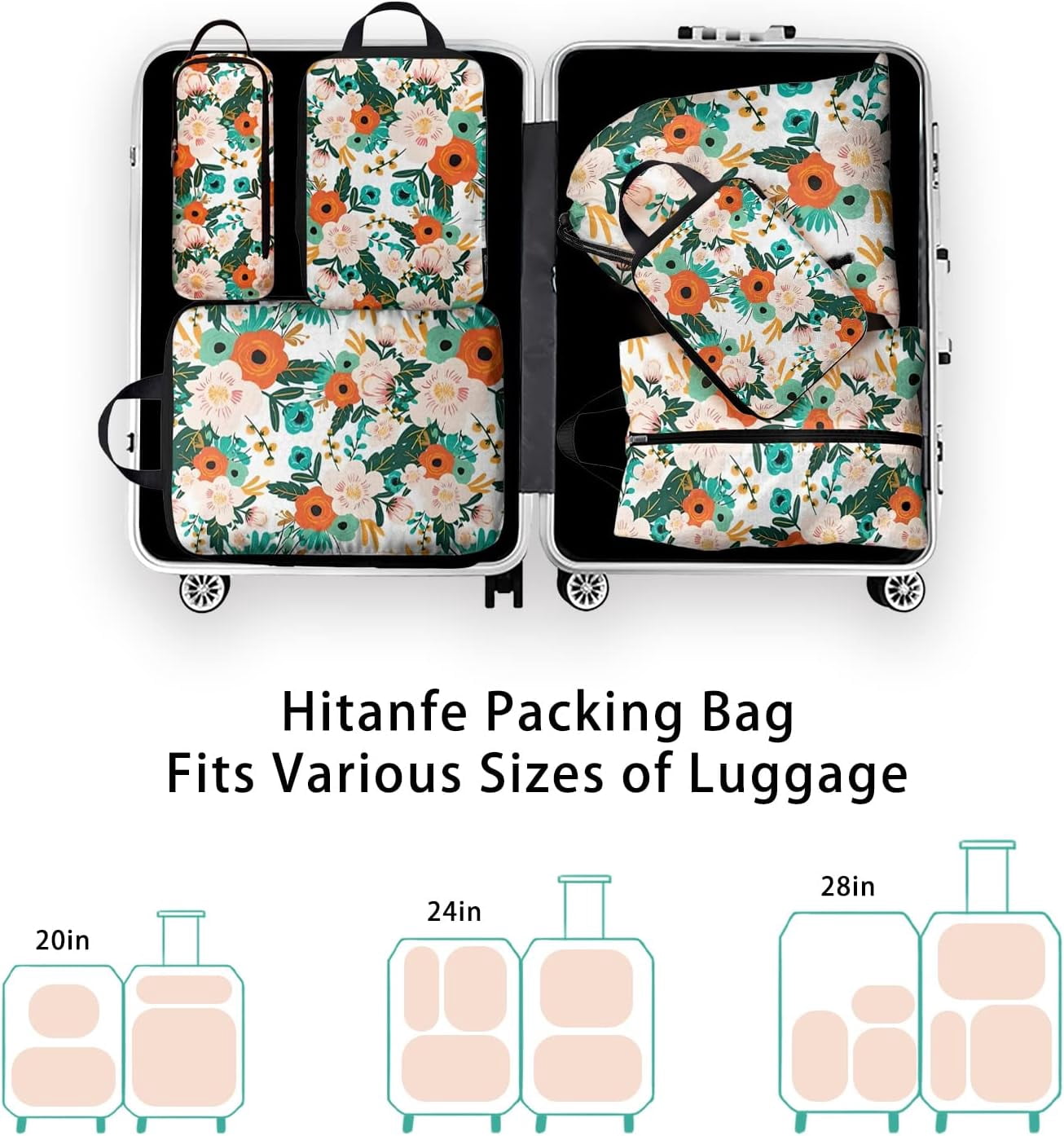 6 Pcs Compression Packing Cubes Travel for Suitcases, Luggage Organizer Nylon Washable Storage Bags Set - Packaging Cubes for Backpack Travel Perfect for Women Clothes Carry-Ons and Storage