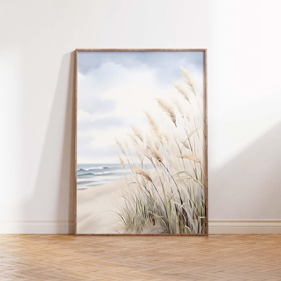 Beach Grass Coastal Pampas Neutral Ocean Coastal Wall Art, Unframed Paper Poster 8x10in