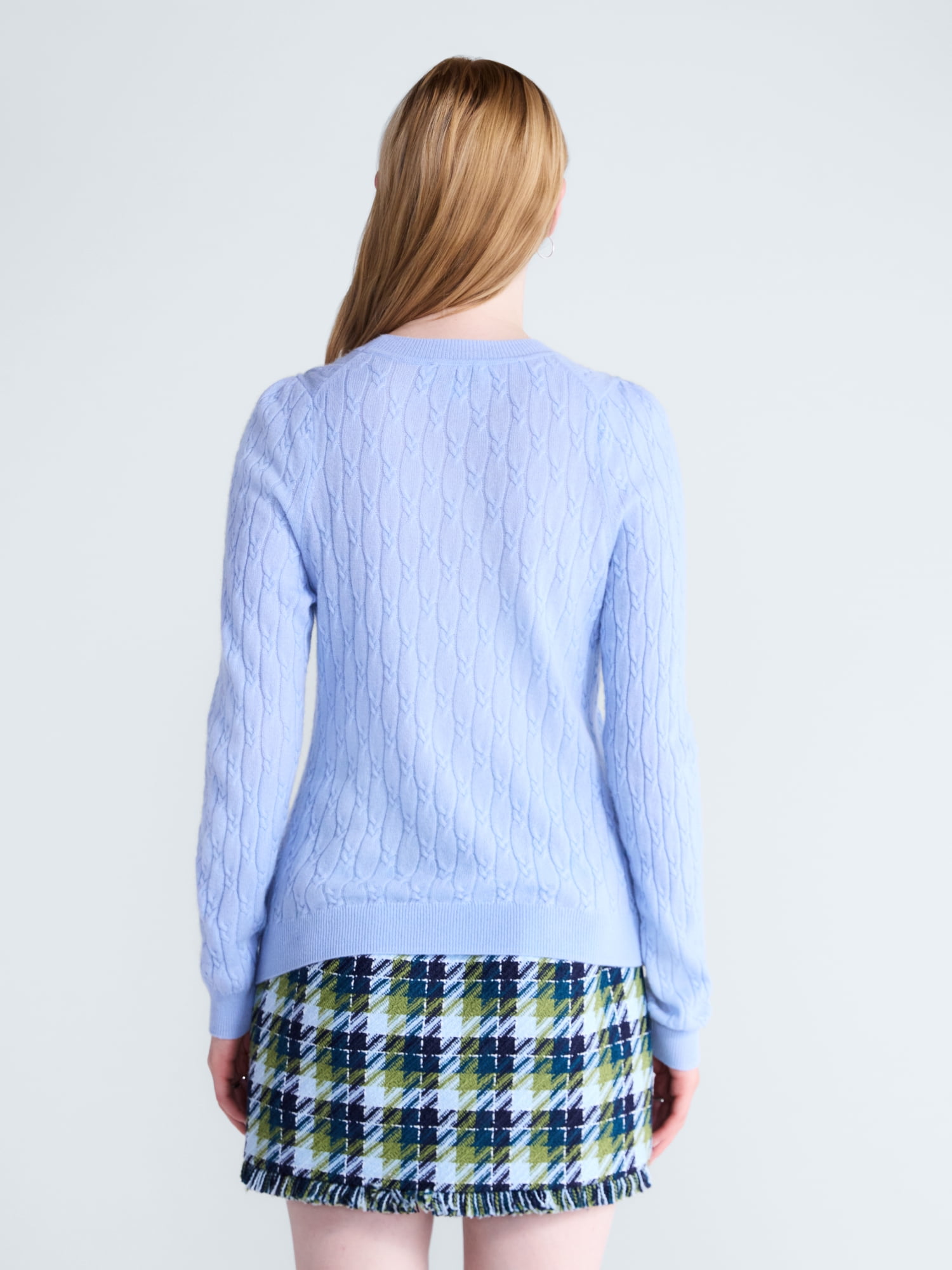 Free Assembly Women's and Women's Plus Cashmere Cable Knit Sweater with Puff Sleeves, Midweight, Sizes XS-4X