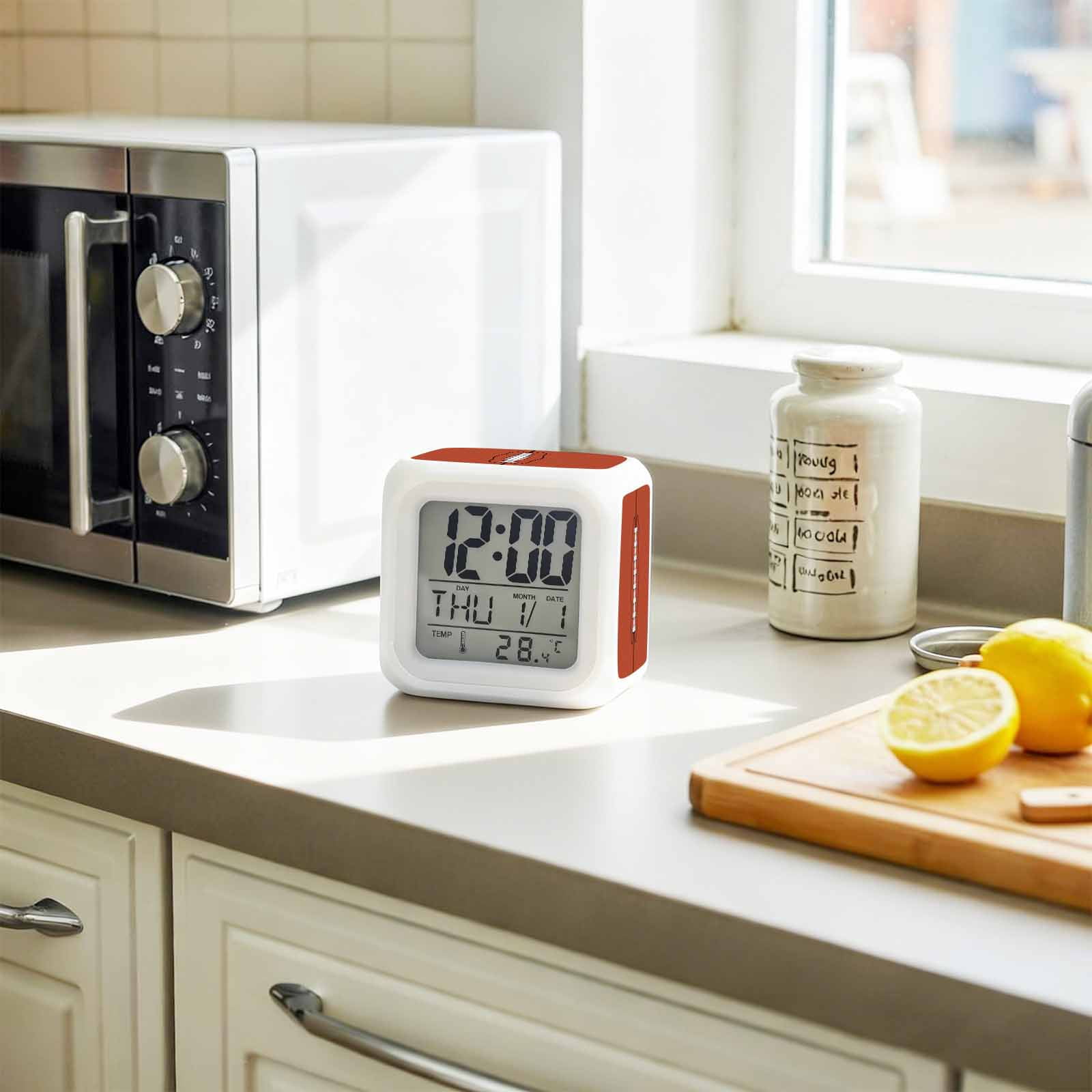 Alarm Clocks American Football Digital Clock 7 Color LED Night Light Silent Non-Ticking Battery Operated Retro Fur Texture Sports Cube Clocks Decorative for Bedroom Bedside Living Room Office School