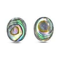 Cute Inlay Abalone Shell Oval .925 Sterling Silver Push Back Stud Earrings