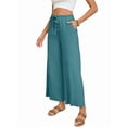 thumbnail image 3 of Womens Cotton Linen Pants Summer Casual Beach Pants Drawstring Flowy Wide Leg with Pockets Blue & Green XXL, 3 of 9