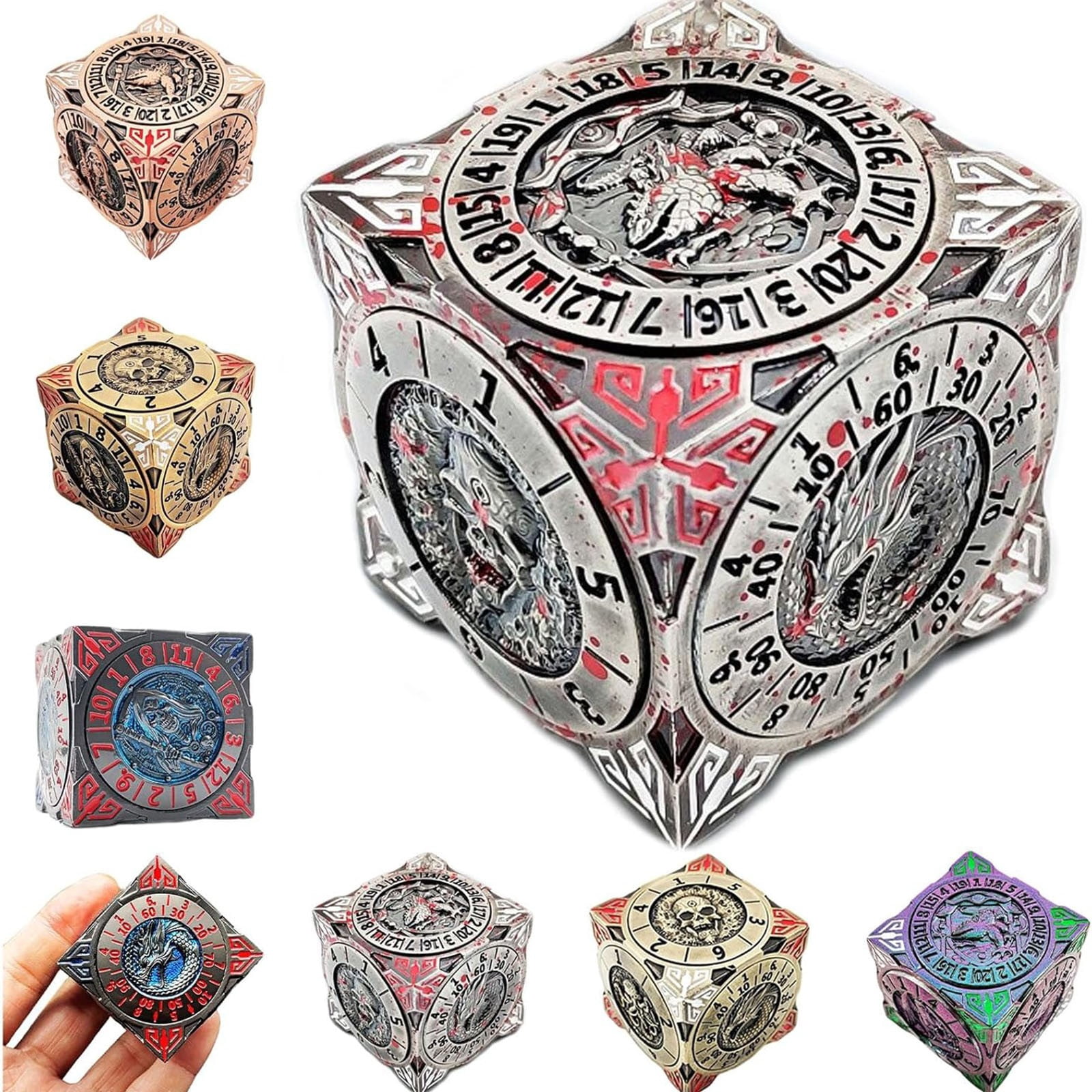 DND Spinner Dice, Metal Dice Set with 3D Relief for DND Gifts, Polyhedral Roleplaying Game Dice, Fantasy D&D Tabletop Accessories for DM & Player (Gradient),D