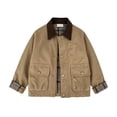 thumbnail image 2 of NOKIO Boys Corduroy Collar Jacket Plaid Cuff Zip Up Button Windbreaker with Pockets Casual Outerwear Fall Spring School Outdoor Play Daily Wear Toddler, 2 of 7