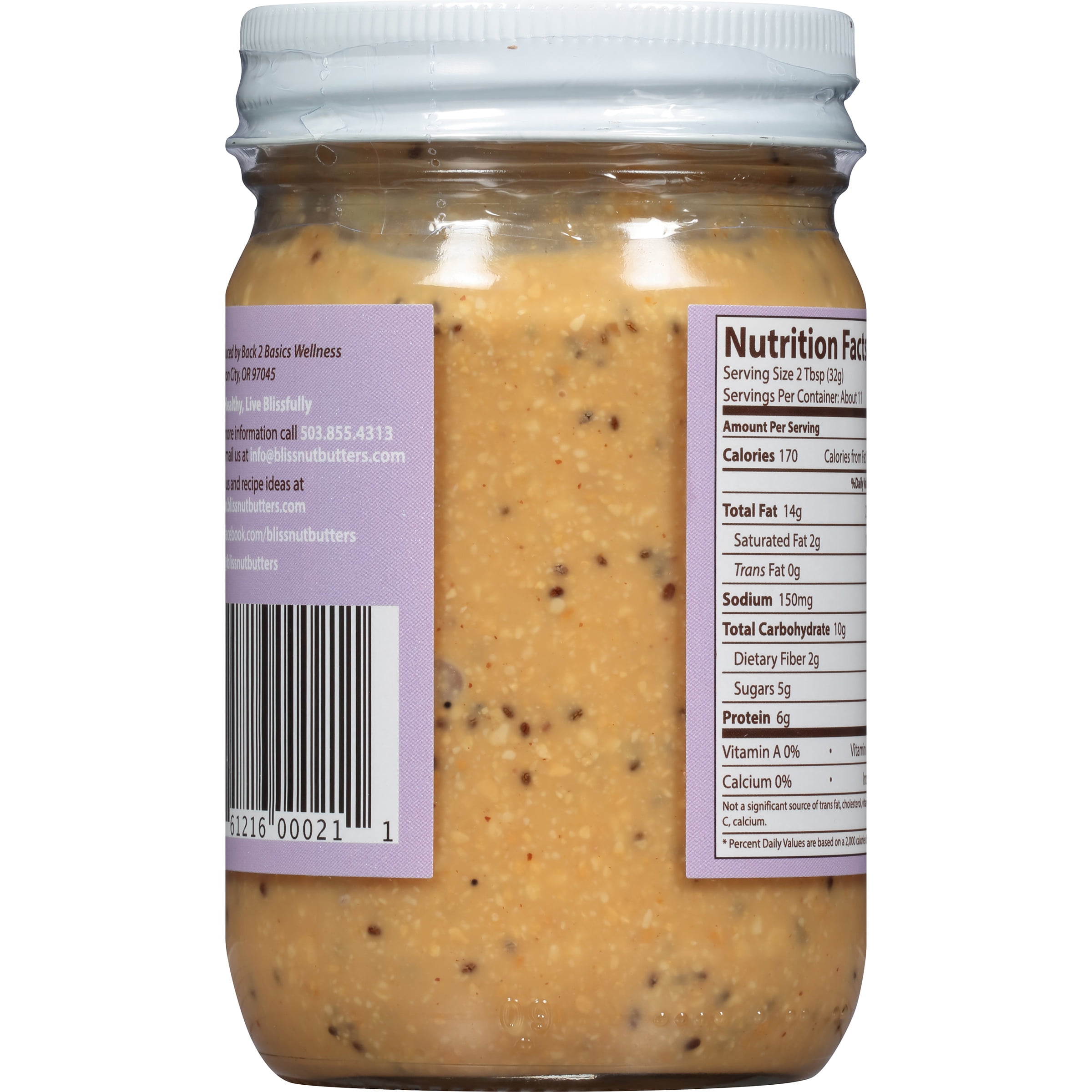 Bliss Nut-Butters All Natural Peanut Butter with Chia Seeds, 12 oz