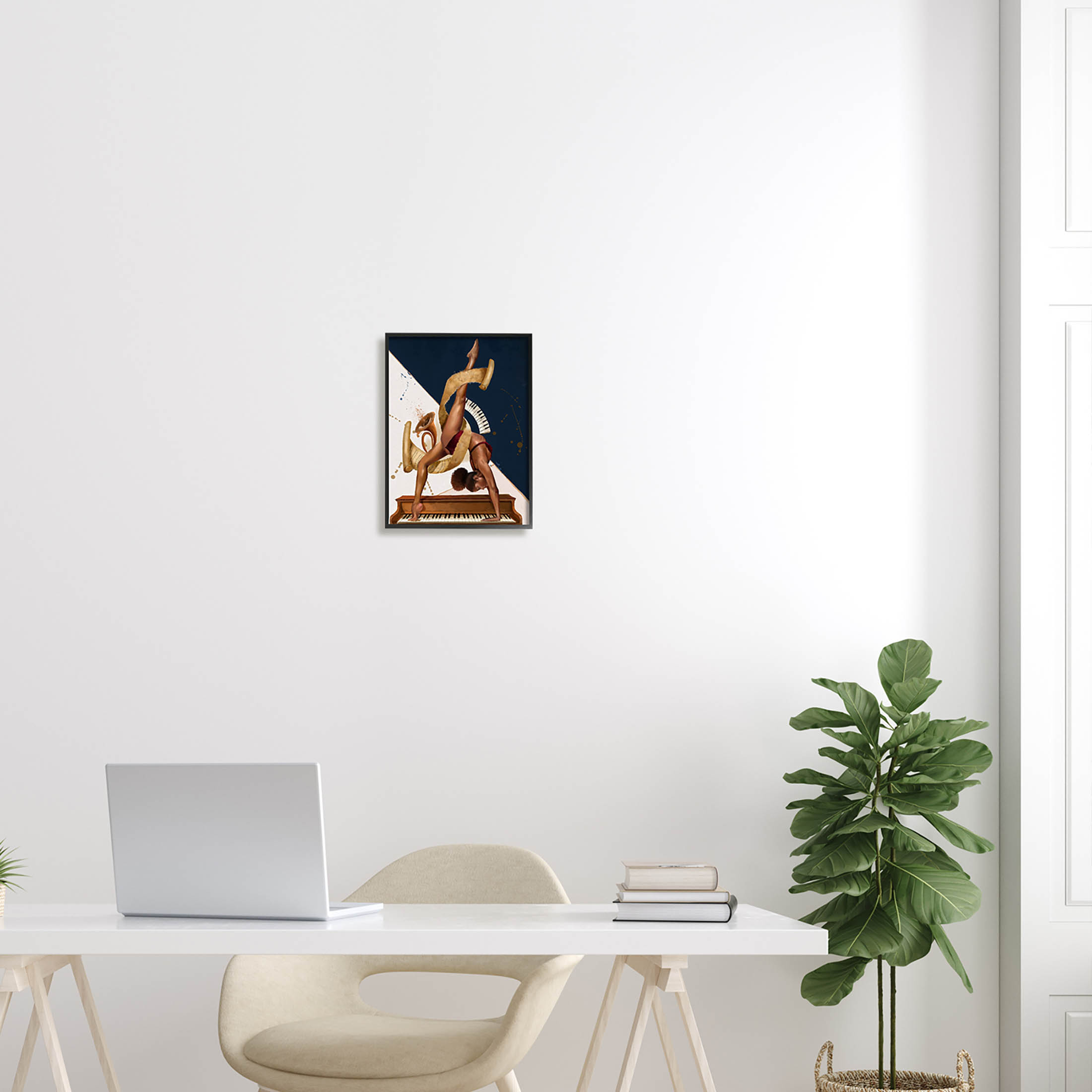 Gymnastics Musician Girl Instruments Abstract Painting Black Framed Art Print Wall Art