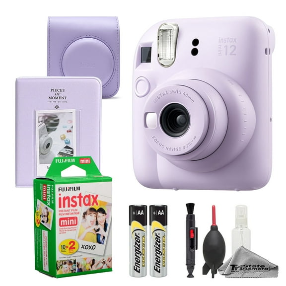 Fujifilm Instax Mini 12 Camera (Lilac Purple)   Case   Instax Mini Instant Film (20 Sheets)   Cleaning Kit   Mini Photo Album