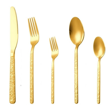 

5-Piece Stainless Steel Flatware Set Service for 1 Cutlery Set Forks Spoons and Knives Set for Home Kitchengolden
