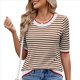 thumbnail image 1 of Camisas de Corta de Verano para Mujer, Suéter A Rayas, Lindas Blusas Casuales de Punto con Cuello Redondo A Color Café S, 1 of 9