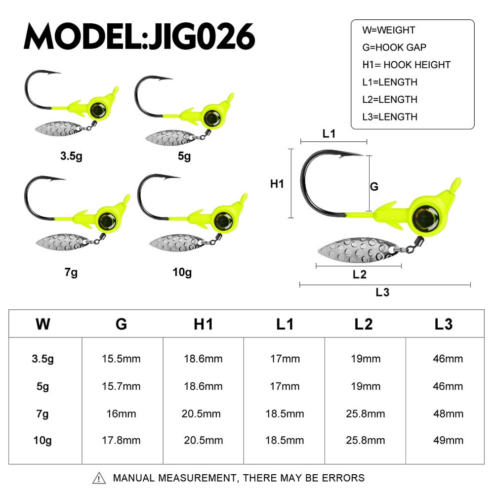 20pcs Lead Jig Head Spinner Bait Fishing Hooks Bass Crappie 1/8 1/6 1/4 1/3oz
