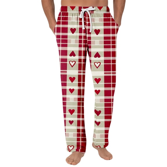 Fgvctg Mens Valentine's Day Pajamas Fashion Love Heart Graphic Wide Leg Pajama Sleepwear High Waisted Pj Pant Lightweight Fall Spring Drawstring Lounge Pants with Pockets Wine L
