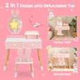 thumbnail image 6 of Gymax Kid Vanity Set Makeup Table Stool with Drawer Shelf Wood Leg Rabbit Mirror Pink, 6 of 10