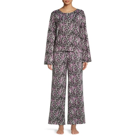 Jessica Simpson Women's Super-Soft Long Sleeve Top and Wide Leg Sleep Pant Set, 2-Piece