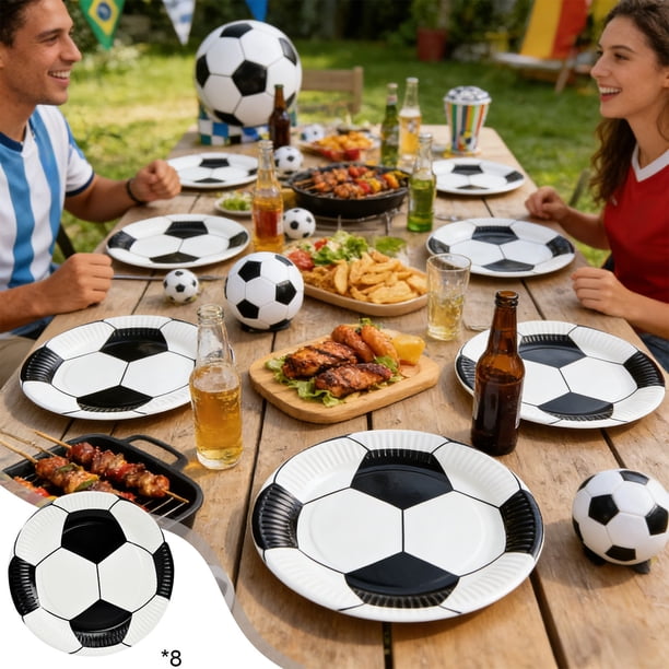 Artículos para fiestas de fútbol: Vajilla desechable | Platos, vasos, servilletas y cubiertos de papel | Decoración con temática de fútbol para celebraciones del día del partido