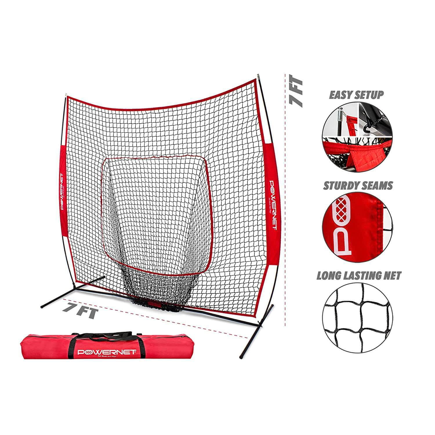 PowerNet Baseball and Softball Practice Net 7 x 7 with Bow Frame  Carry Bag by Jupiter Gear