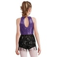 thumbnail image 4 of Sinleey Robe Justaucorps à Paillettes avec Franges pour Filles, Franges, Latin, Jazz, Rumba, Salsa, Chacha, Tenue de Danse Moderne, Violet 16, 4 of 7