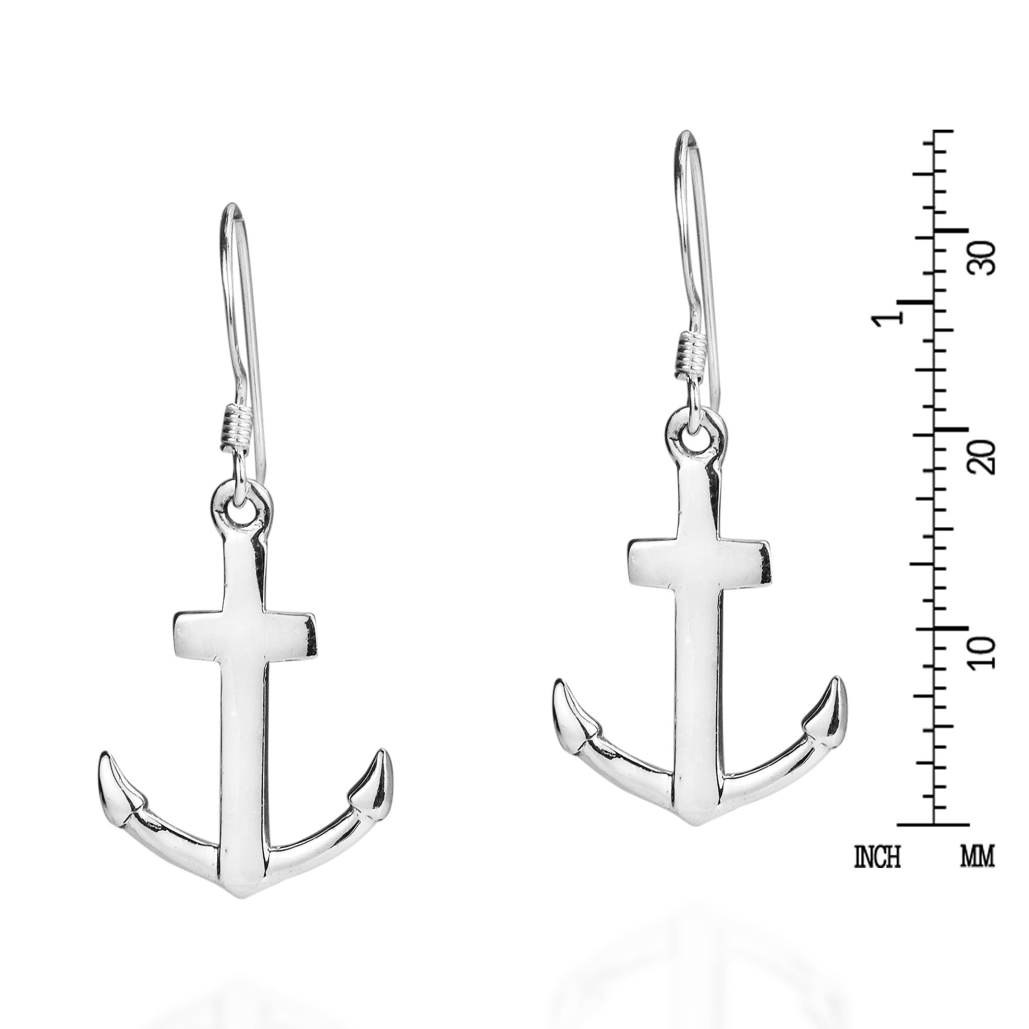 Stylish Nautical Themed Anchor Sterling Silver Dangle Earrings