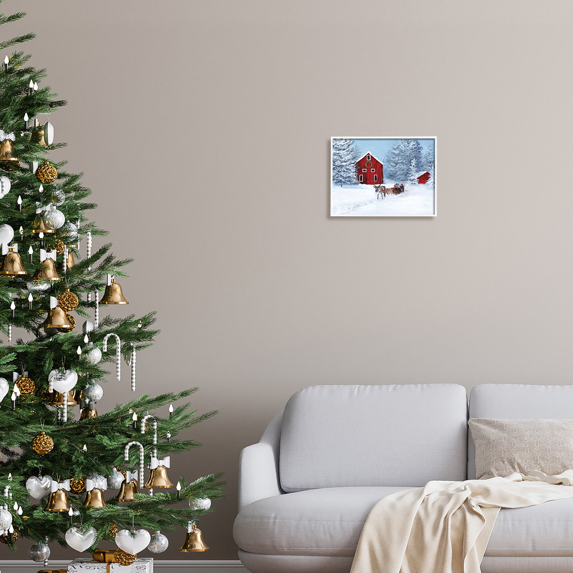 Reindeer Pulling Sled Children Rural Niveous Landscape Landscape Painting Framed Art Print Wall Art