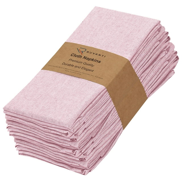 Juego de 12 servilletas de tela RUVANTI, 18 x 18 cm, polialgodón, color rosa