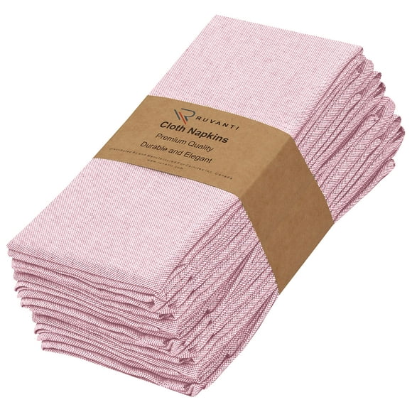 Juego de 12 servilletas de tela RUVANTI, 18 x 18 cm, polialgodón, color rosa