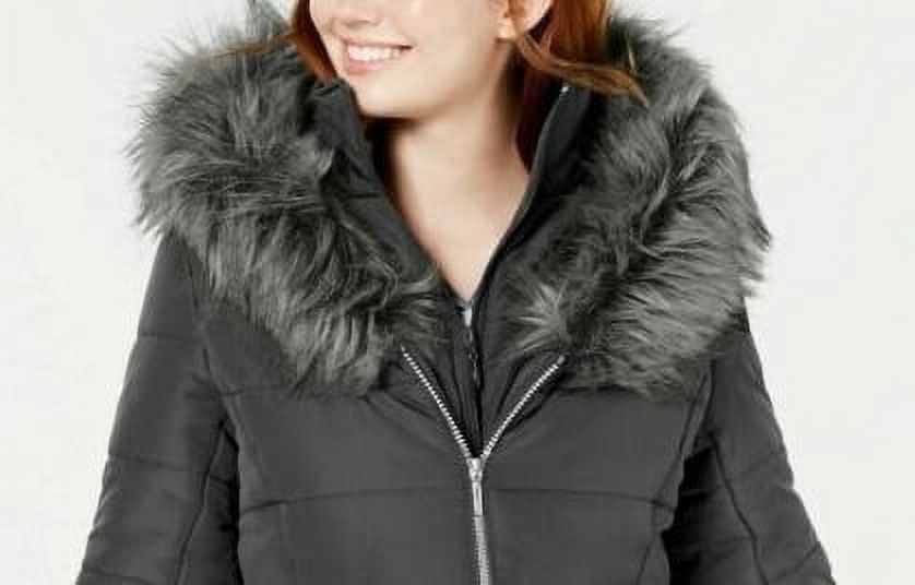 MARALYN & ME Womens Gray Zippered Pocketed Faux Fur Hooded Puffer Winter Jacket Coat Juniors XXL - image 2 of 3