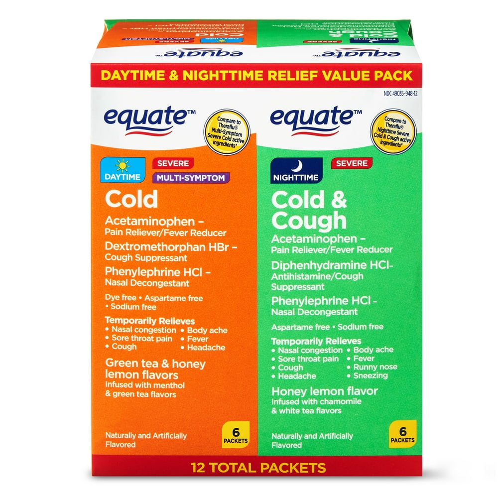 Equate Daytime Cold and Nighttime Cold and Cough Severe Relief Powder