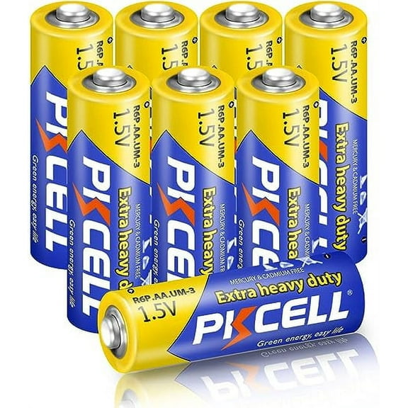 PKCELL Carbon Zinc AA Batteries (8 Pack), 1.5V Extra Heavy Duty Double A Batteries for Remote Control and Clocks