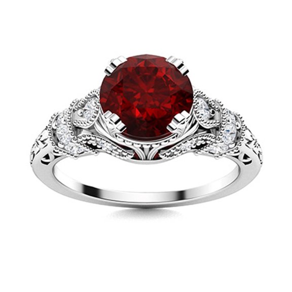 Creative Designer 6MM Round Garnet 925 Sterling Silver Art Deco Valentines Day Gifts Ring