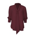 thumbnail image 5 of Abcnature Womens V Neck Shirts Loose Button Down T-Shirt Neckline Knotted Long Sleeve Blouse Tie Front Casual Henley Tops Wine L, 5 of 7