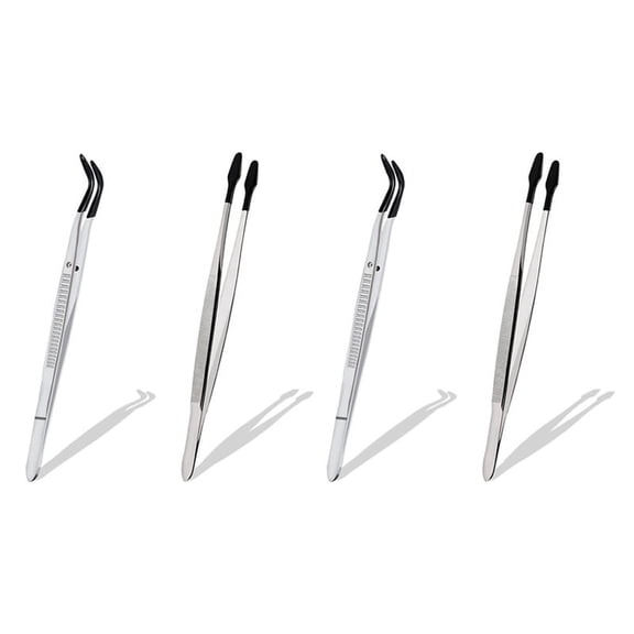 4 Pcs of Rubber Tip Tweezers Set for Craft Laboratory Industrial Hobby Tweezers Pliers Jewelry Stamp Plastic Box 15cm
