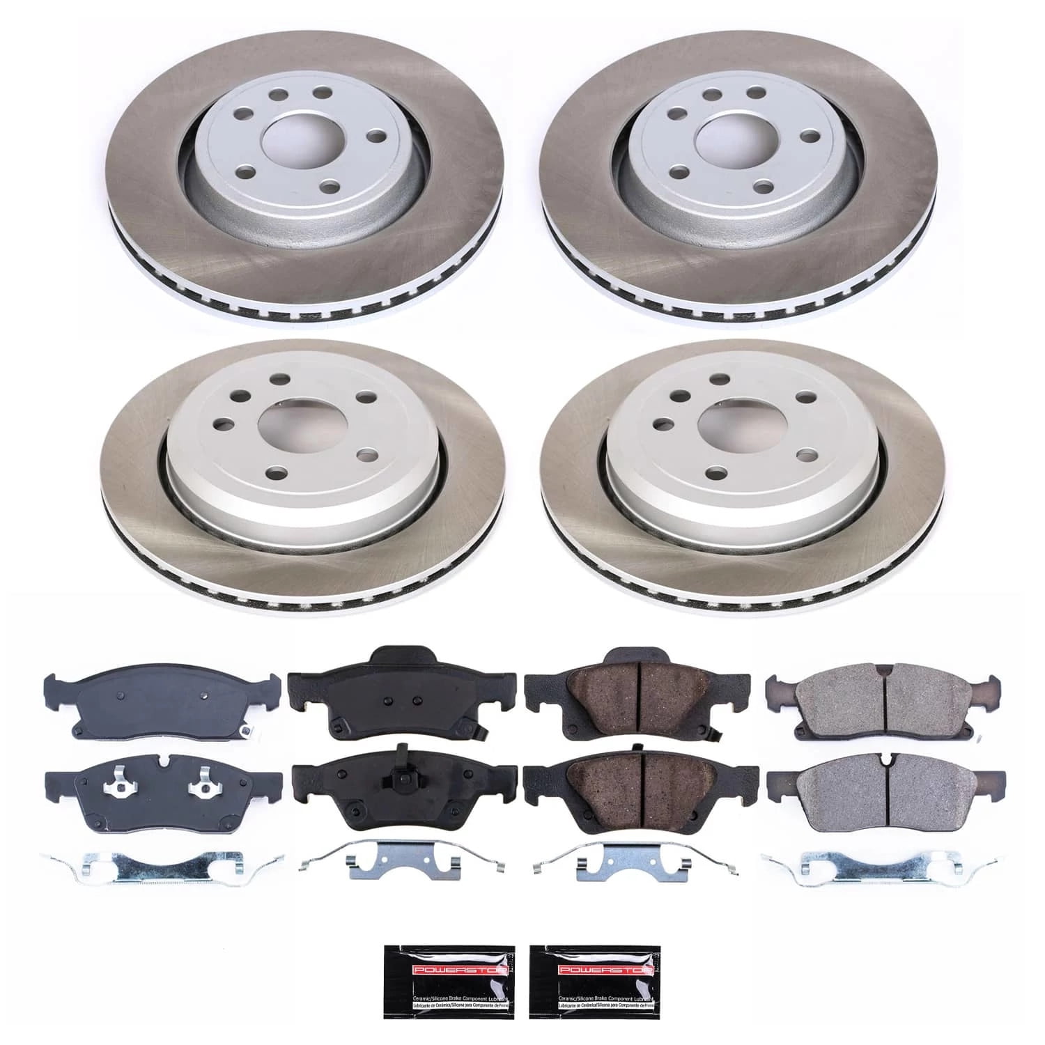 PowerStop Front and Rear Semi-Coated Rotor and Low-Dust Ceramic Brake Pad Kit SC5955