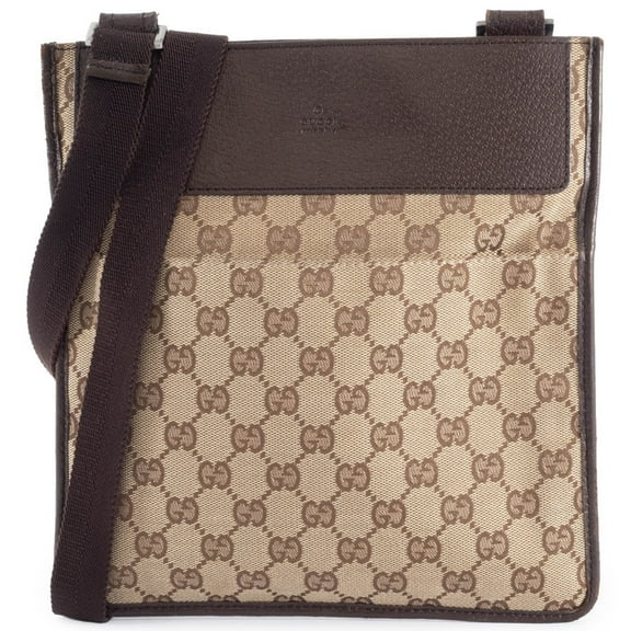 Pre-Owned Gucci GG Canvas Shoulder Bag in Brown and Beige Leather (27639)