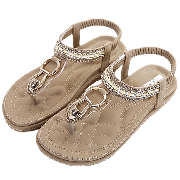 Sandalias planas bohemias para mujer Sandalias de tiras elásticas antideslizantes para primavera verano