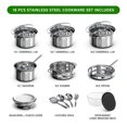 thumbnail image 4 of 18 in 1 Professional Home Kitchen Stainless Steel Cookware Set, Including Saucepan, Casseroles with Lid, Frypan, Steamer, Salad Bowl with Cover, Fryer Basket, Heat Resistant Mat & Utensils Set, Silver, 4 of 7