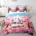 thumbnail image 1 of YST Ensemble de Literie 7 Pcs Chat Dessin Animé Thème Anime Japonais Fleurs de Cerisier Roses, Très Grand, 1 of 4