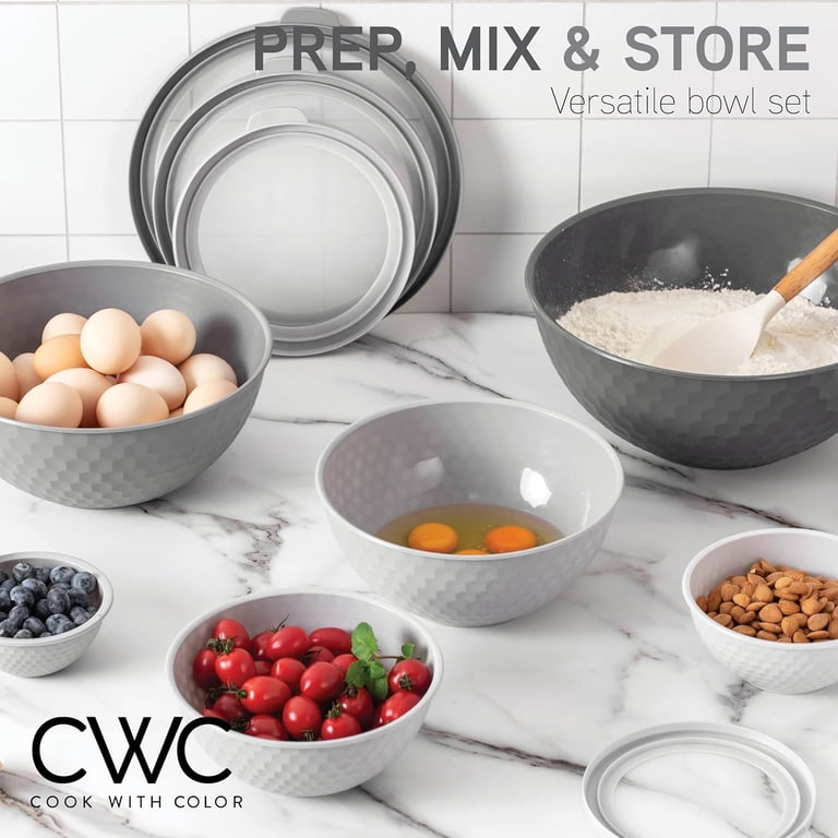 COOK WITH COLOR 12-Pc Mixing Bowls with Lids Set Plastic Bowls for Kitchen,  Gray Embossed - Walmart.com