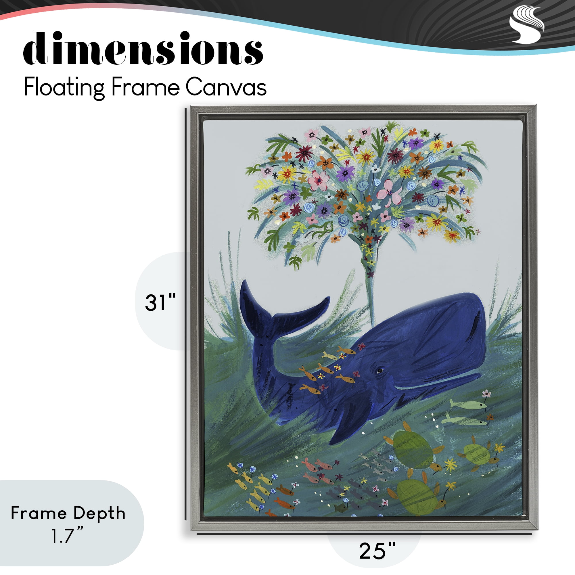 Stupell Industries A Flowery Whale Gray Framed Floater Canvas Wall Art, design by Kay Widdowson