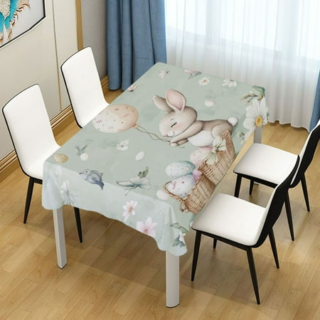

54x72 Inch Tablecloth Polyester Square Tablecloth for Home Kitchen Dinner Decor Cute Easter Bunnies and Flowers