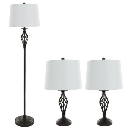 Lavish Home Set of 3 Floor and Table Lamps for Living Room or Entry, Bronze